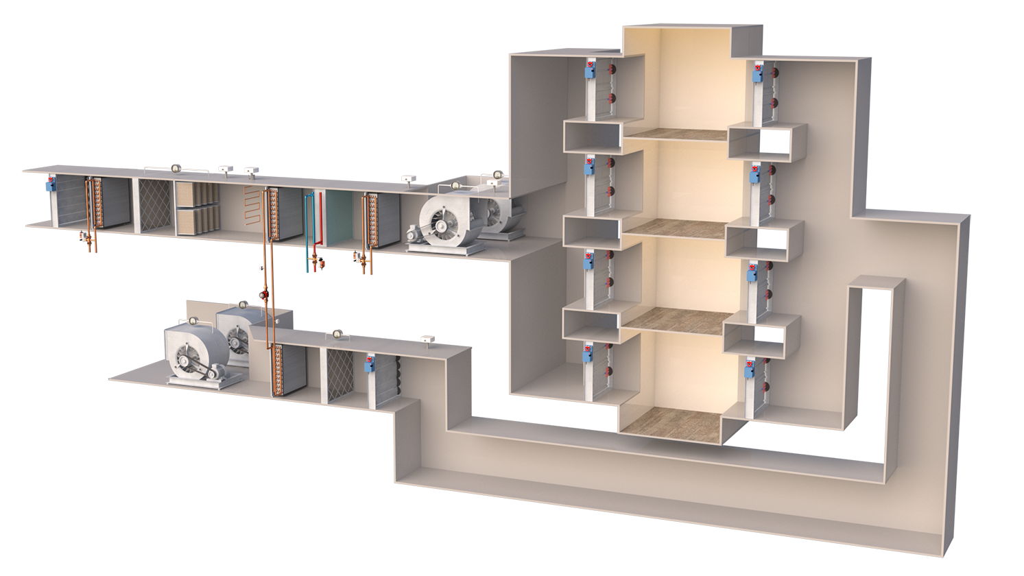 BMS installation: AHU in a full plant room scene
